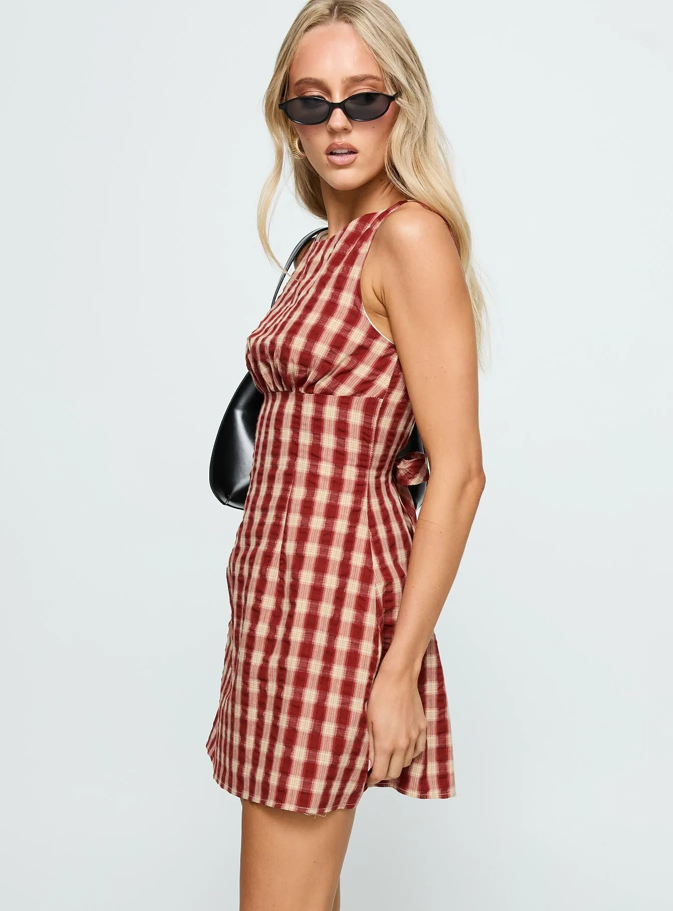 Shiny Tone Sweet Somethings Mini Dress Red Check