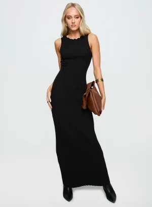 Boat Neck Harp Maxi Dress Black