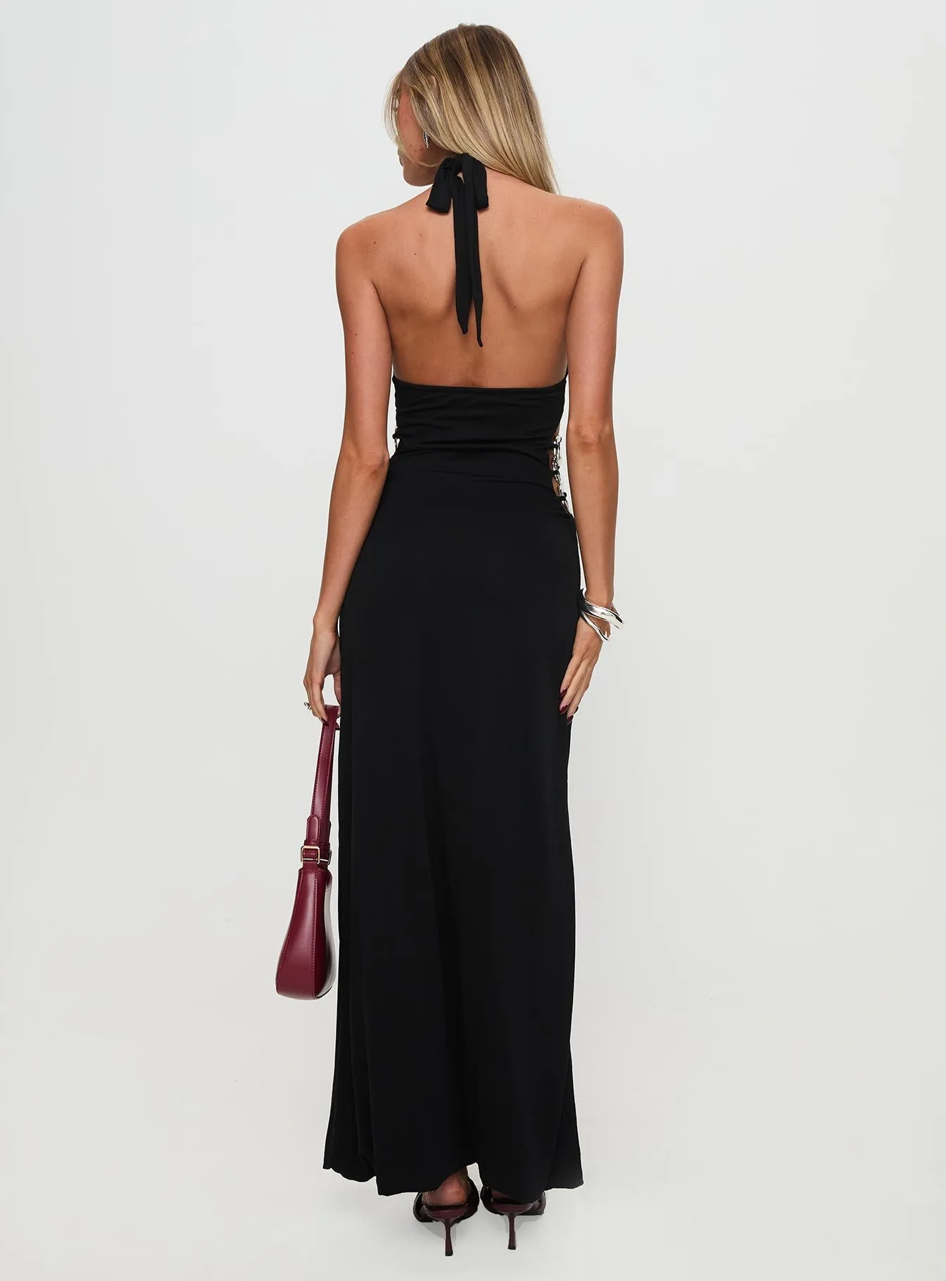 Make A Fortune Hardware Halter Maxi Dress Black Azure Tide The dress??s simple design allows you to dress it up or down depending on your style
