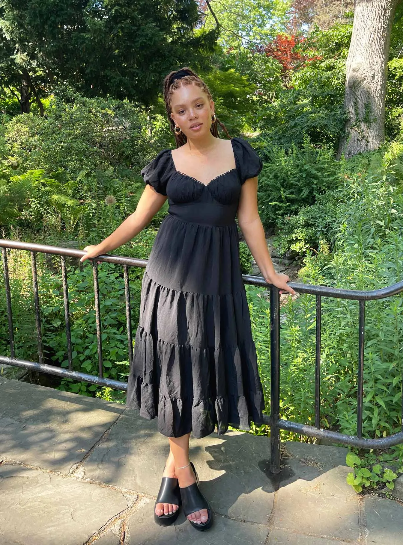 Danny Midi Dress Black Sun Kiss Wide Arm