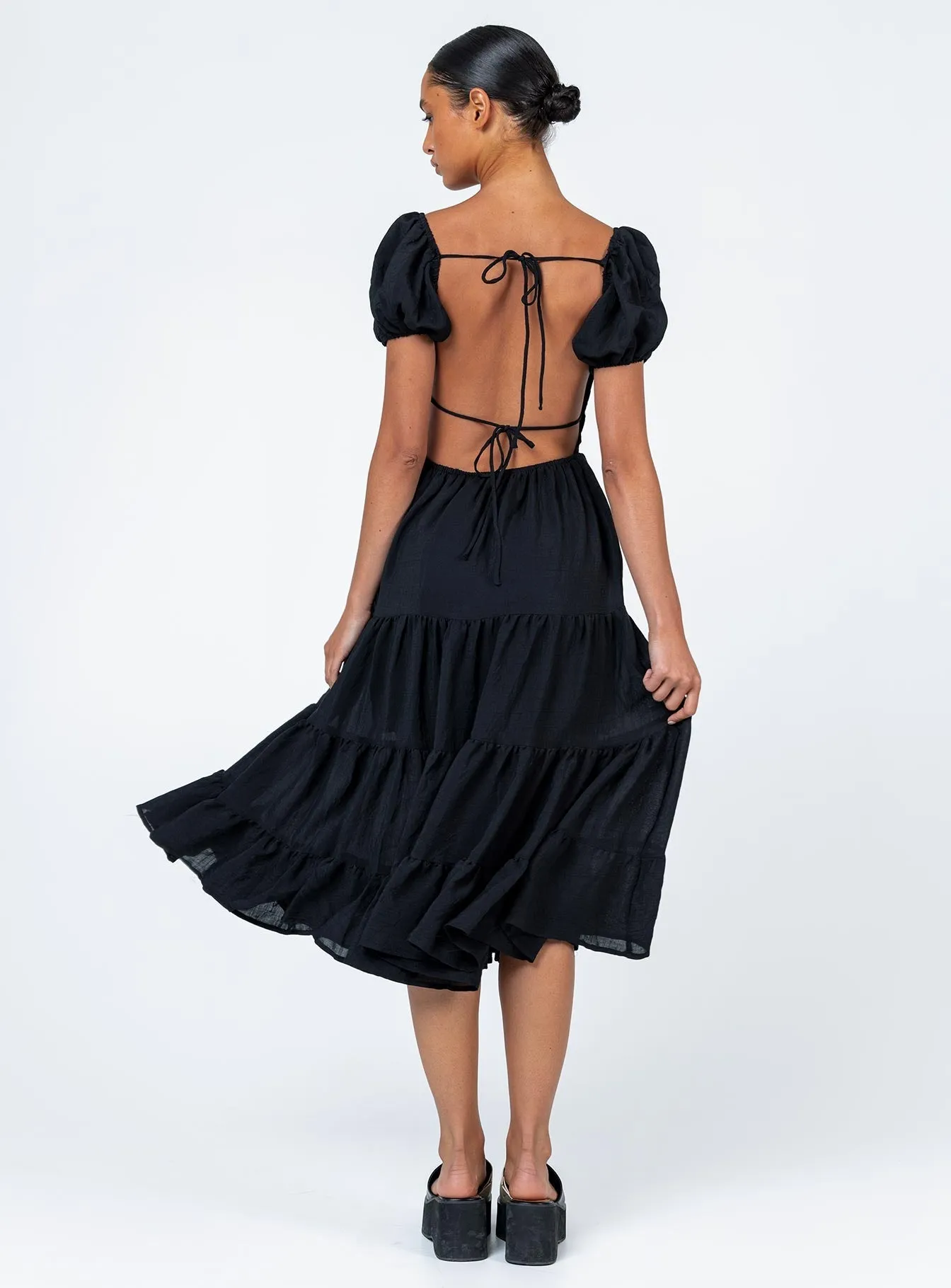Boat Neck Light Weight Danny Midi Dress Black