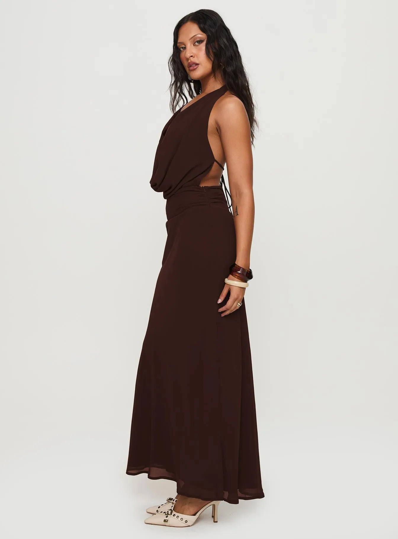 Alejandria Cowl Neck Maxi Dress Chocolate Urban Cool