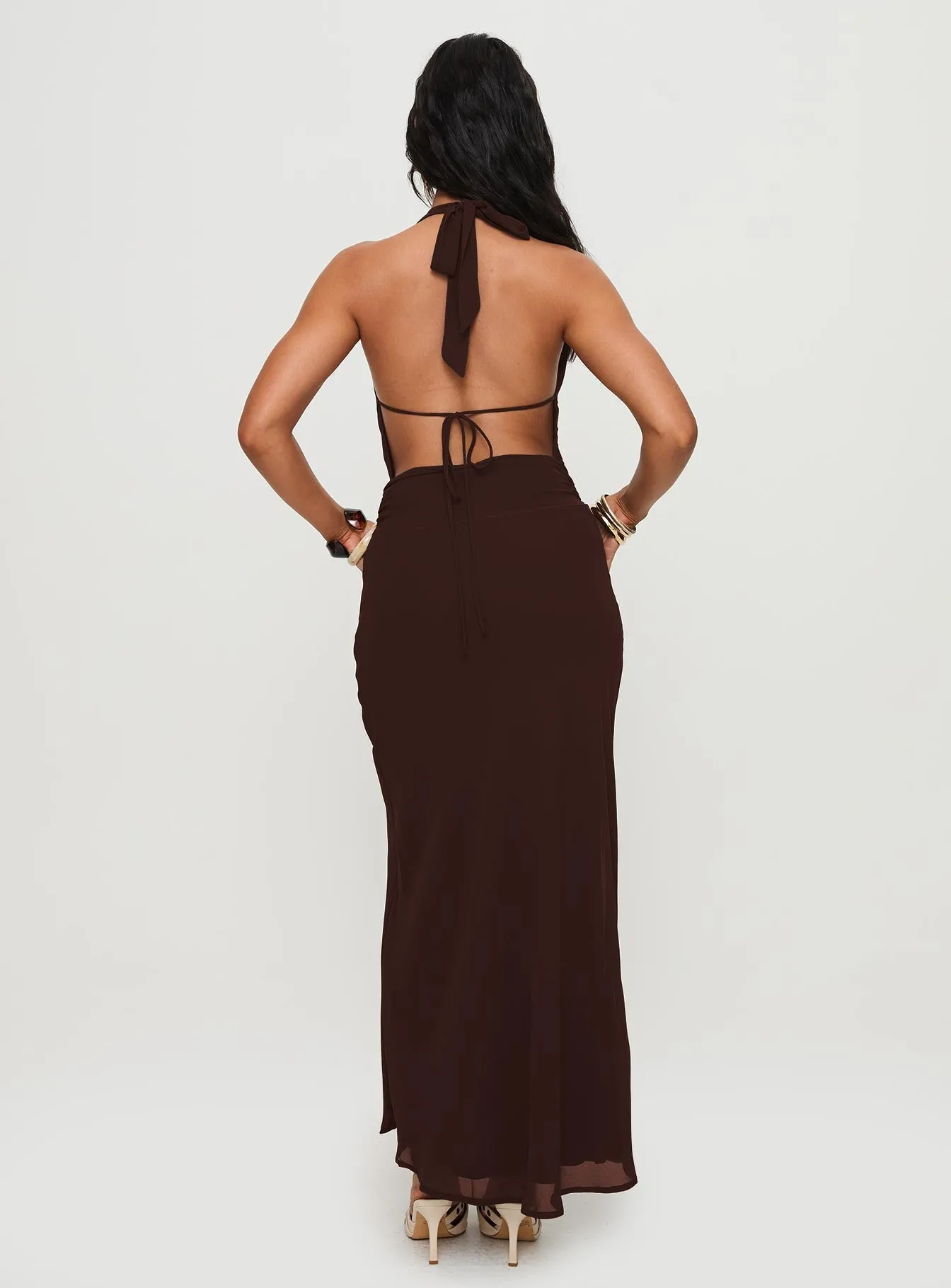 With a classic and versatile design this dress works seamlessly with any accessories you choose Alejandria Cowl Neck Maxi Dress Chocolate