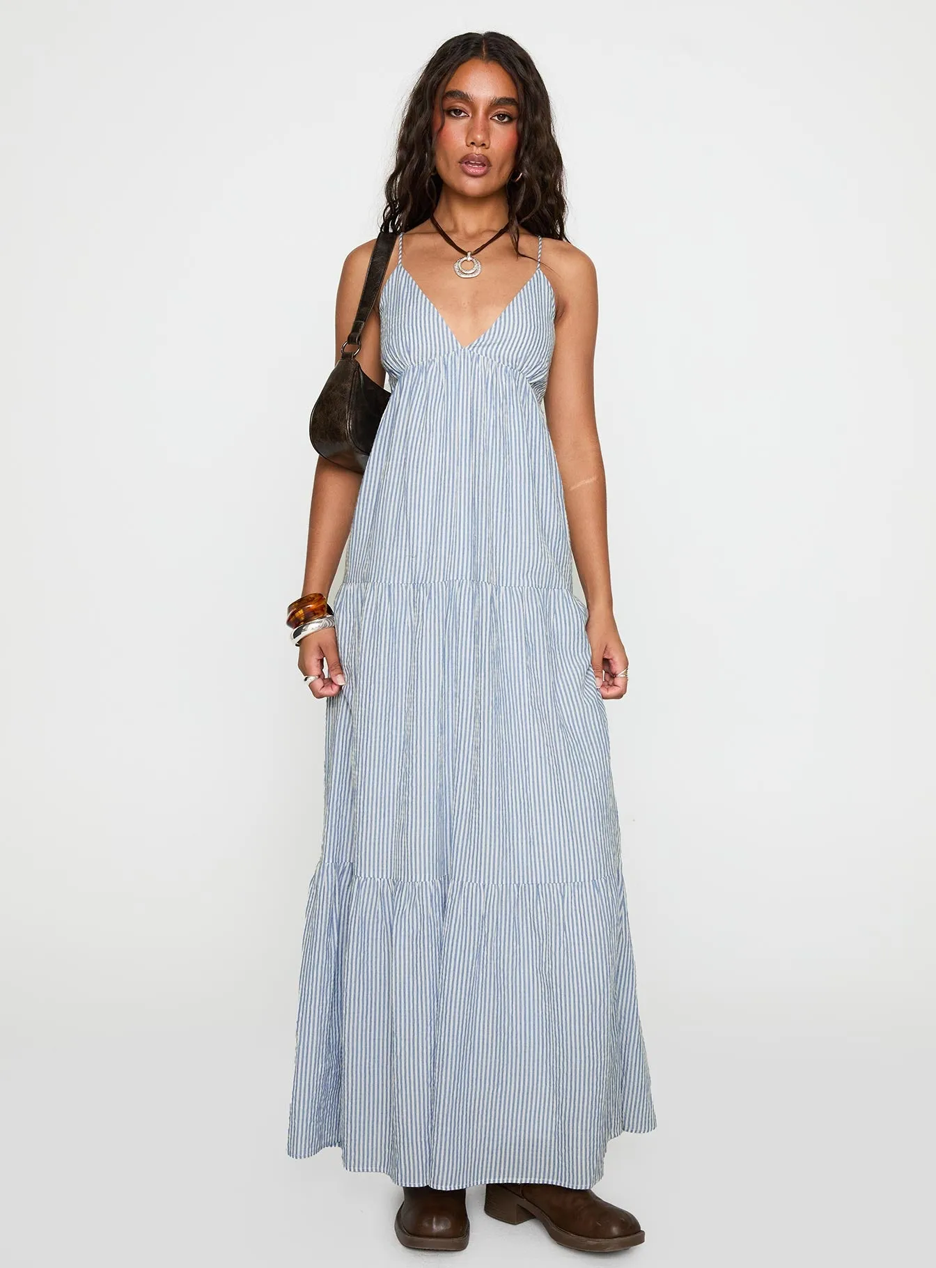 Sand Path Dome Glow Lost Upstate Maxi Dress Blue Stripe