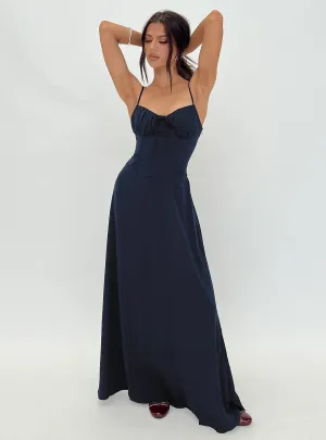 Eleanora Maxi Dress Navy A-Line Cut Knot Art