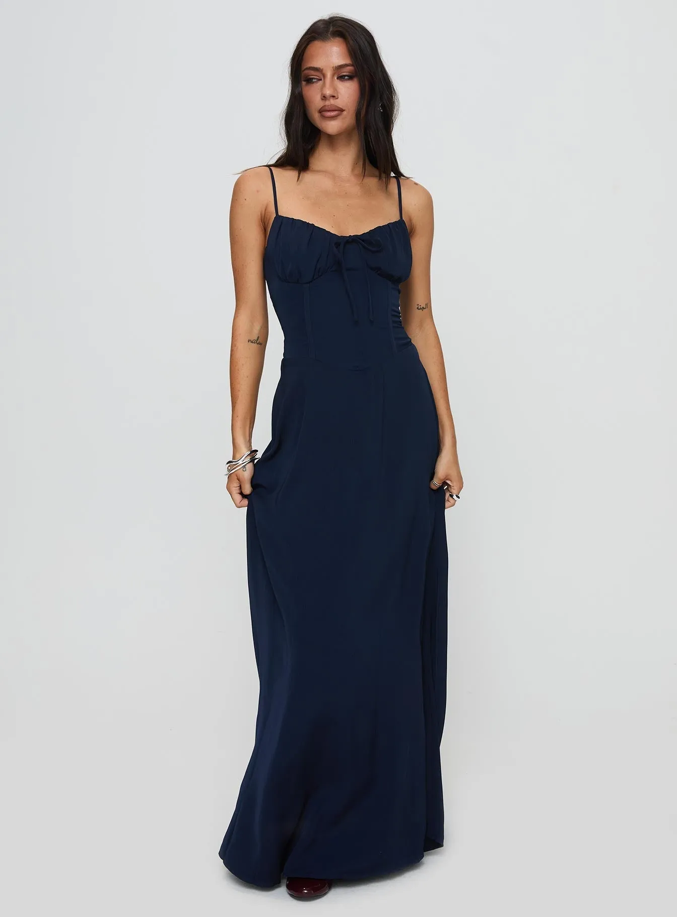 Coral Glow Georgette Flow Eleanora Maxi Dress Navy