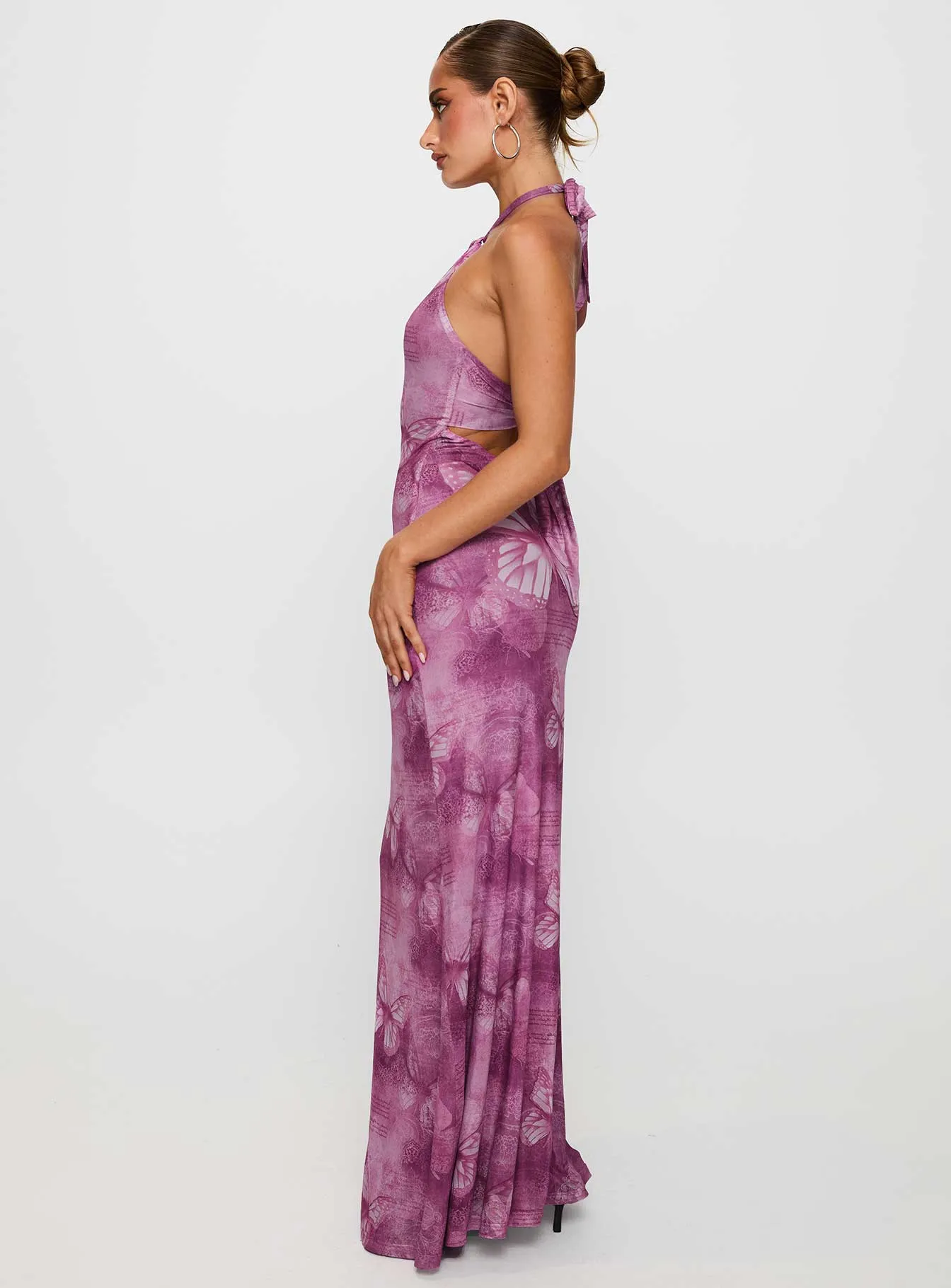 Paper Glow Mesh Glow Nathaleia Halter Maxi Dress Purple