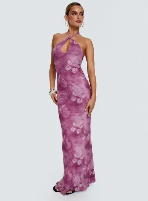 Nathaleia Halter Maxi Dress Purple Dinner Date