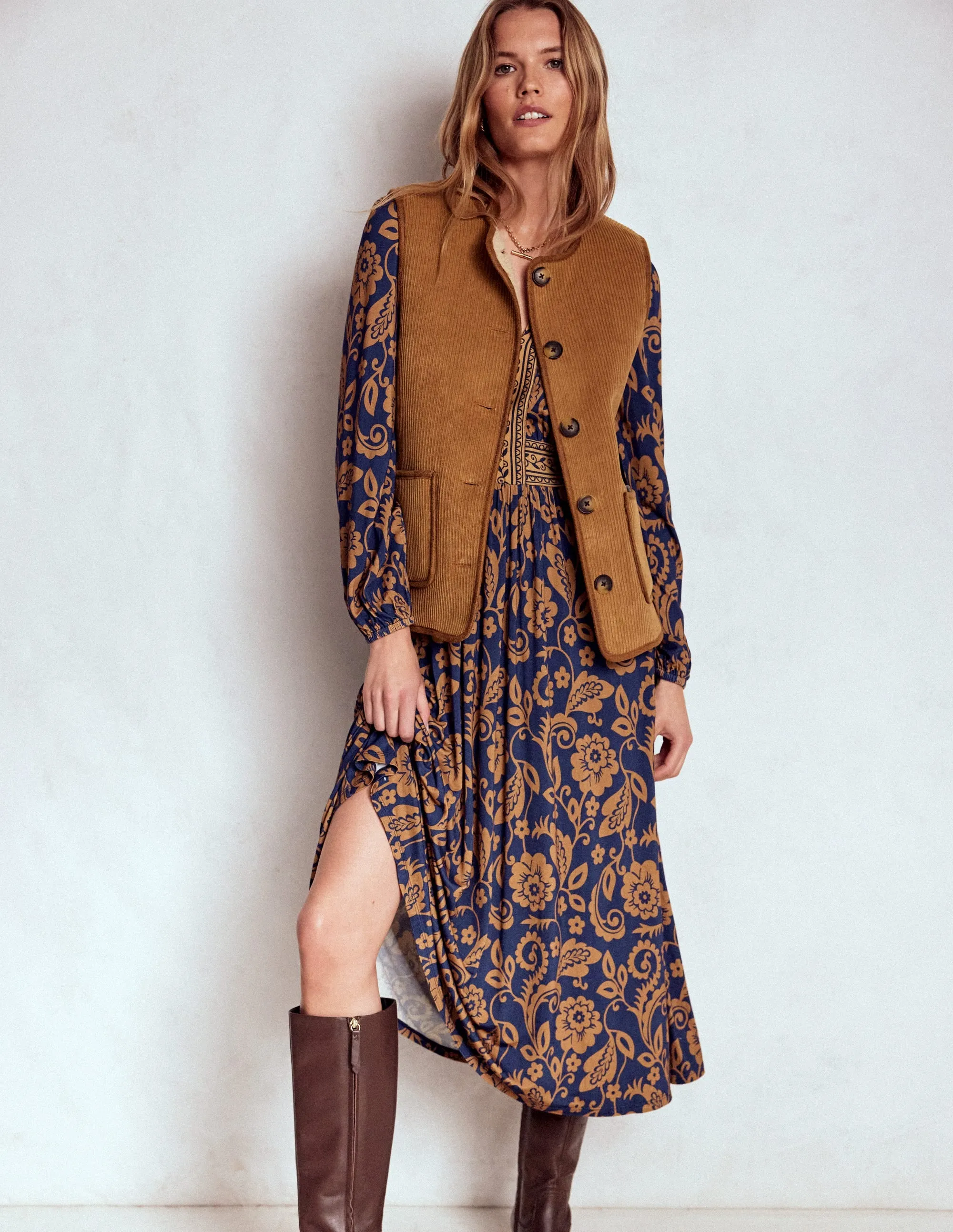 Lily Long Sleeve Midi Dress-French Navy, Ornate Flora All Day