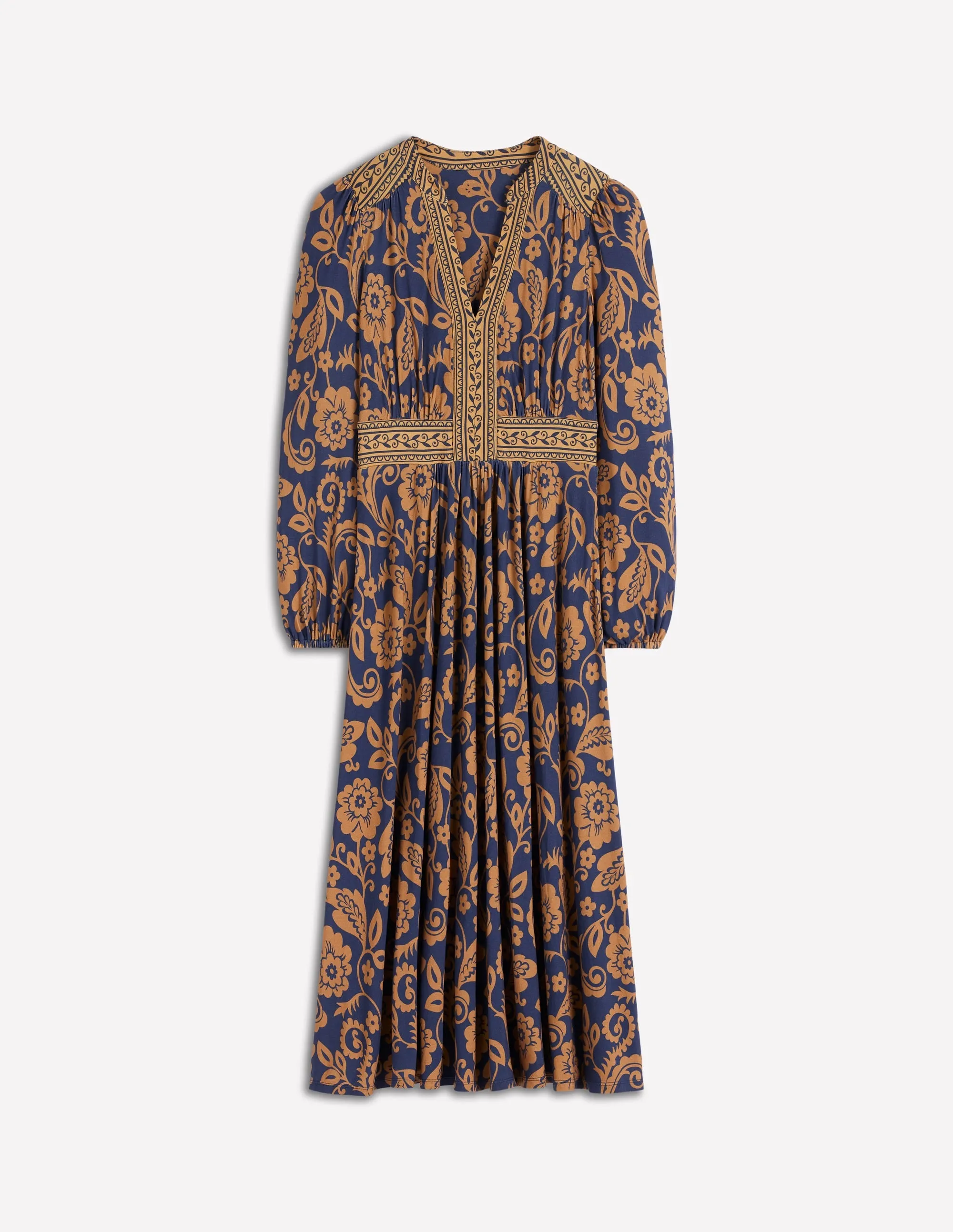 Lily Long Sleeve Midi Dress-French Navy, Ornate Flora old town