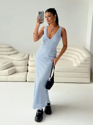 Nellie Anglaise Maxi Dress Blue Linen Glow Color Sky