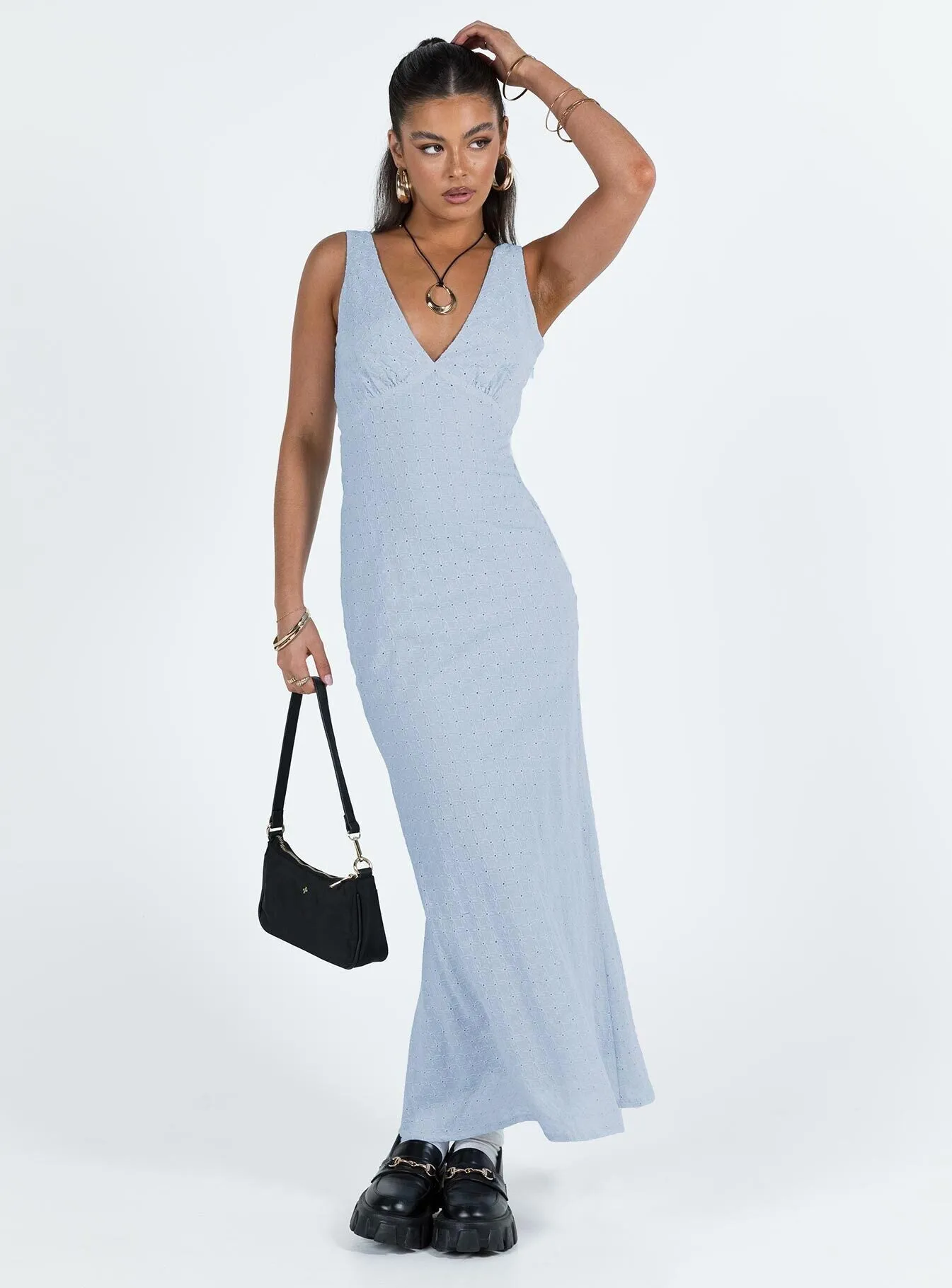 Wild Air Summer Glow Nellie Anglaise Maxi Dress Blue