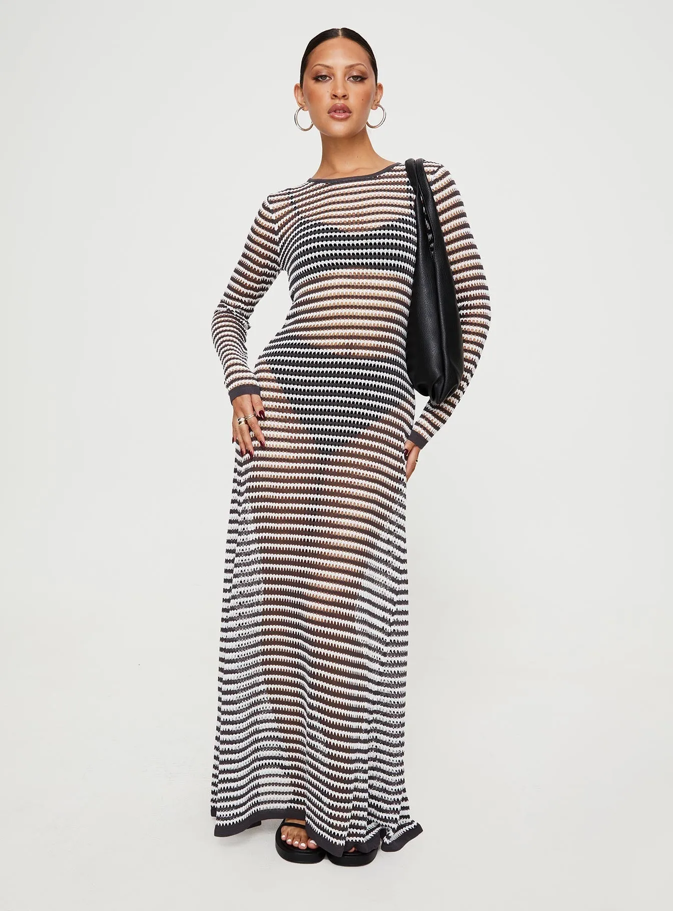 Print Allover Flame Glow Ikaris Long Sleeve Maxi Dress Grey / White