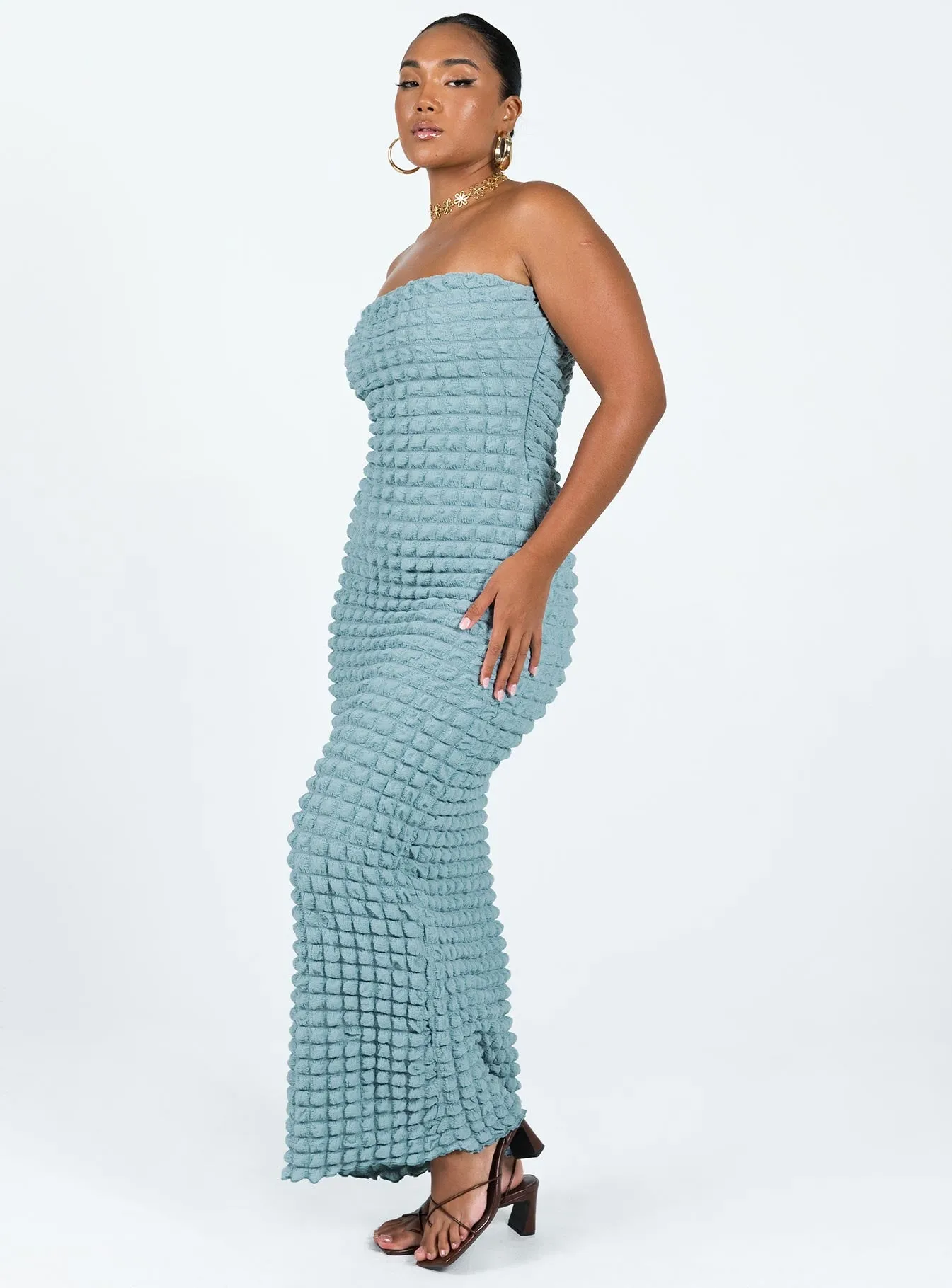 Ribbon Work Kendrick Strapless Maxi Dress Blue