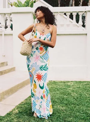 Suede Touch Silver Glow Luncheon Maxi Dress Blue Multi