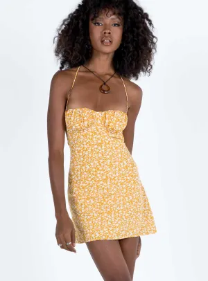 Acer Mini Dress Yellow Floral Cozy Look Feminine short dress