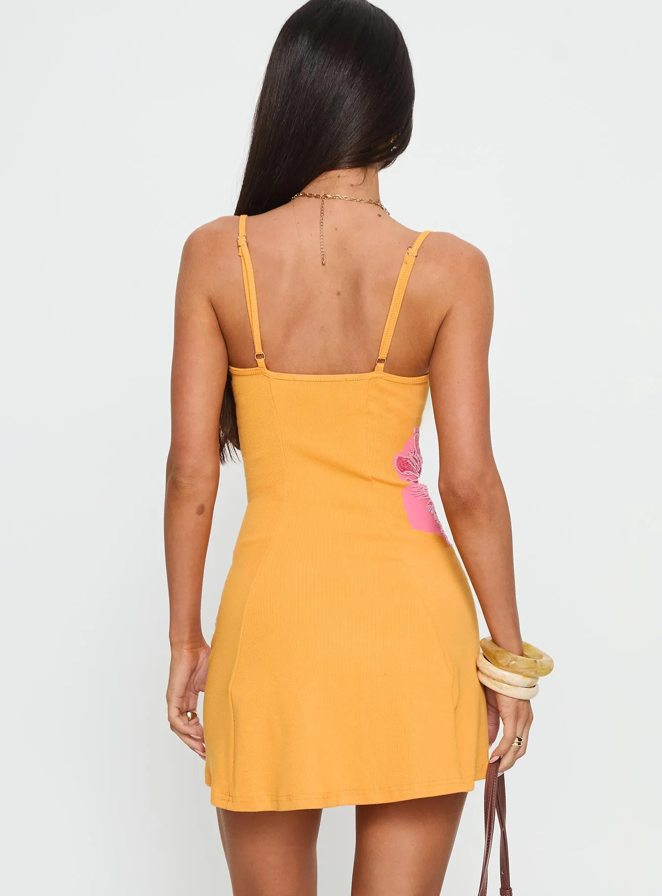 Bar Pop Foldable Design Admiration Bead Detail Mini Dress Orange