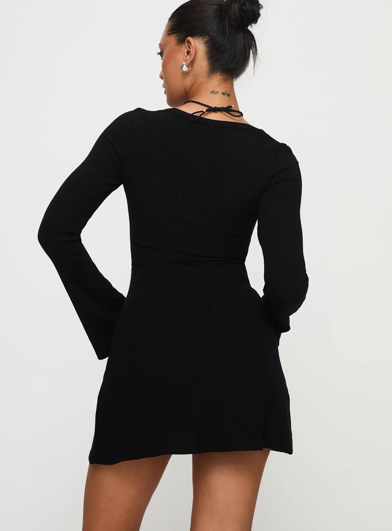 Fast Life Shine Edge Best Interest Long Sleeve Mini Dress Black
