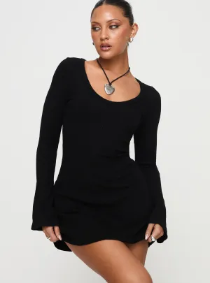 Layered silhouette Best Interest Long Sleeve Mini Dress Black