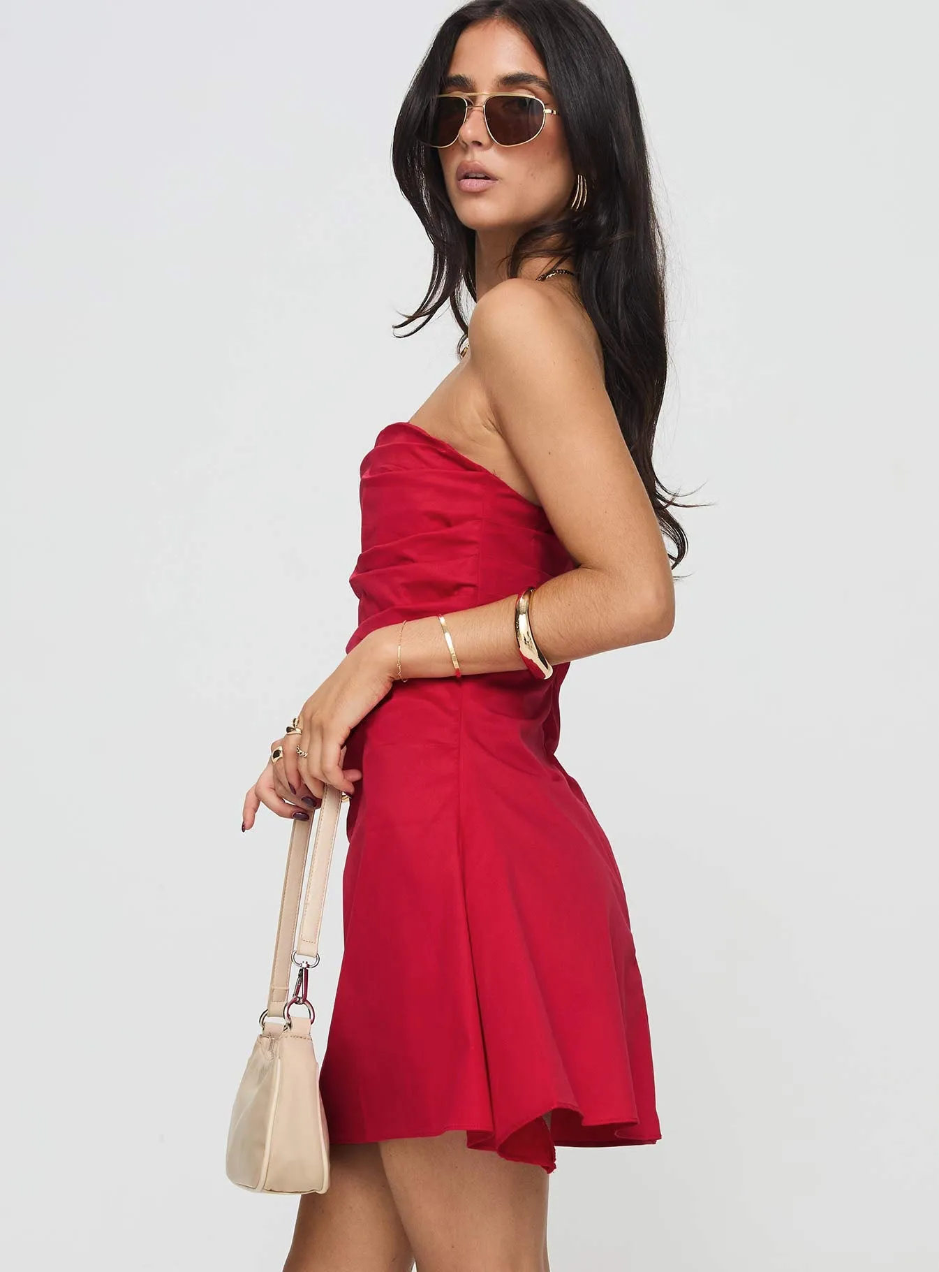 Bradwell Strapless Mini Dress Red Easy Care Fabric