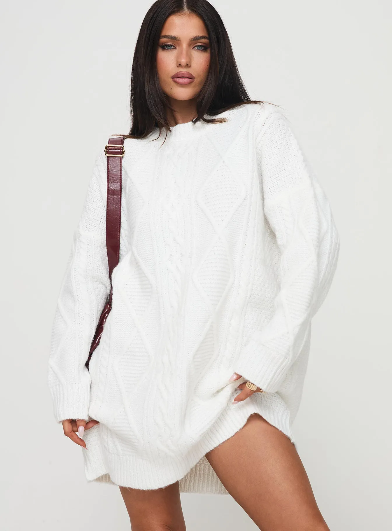 Glow Heat Relaxed-fit day mini Canlish Sweater Mini Dress Cream