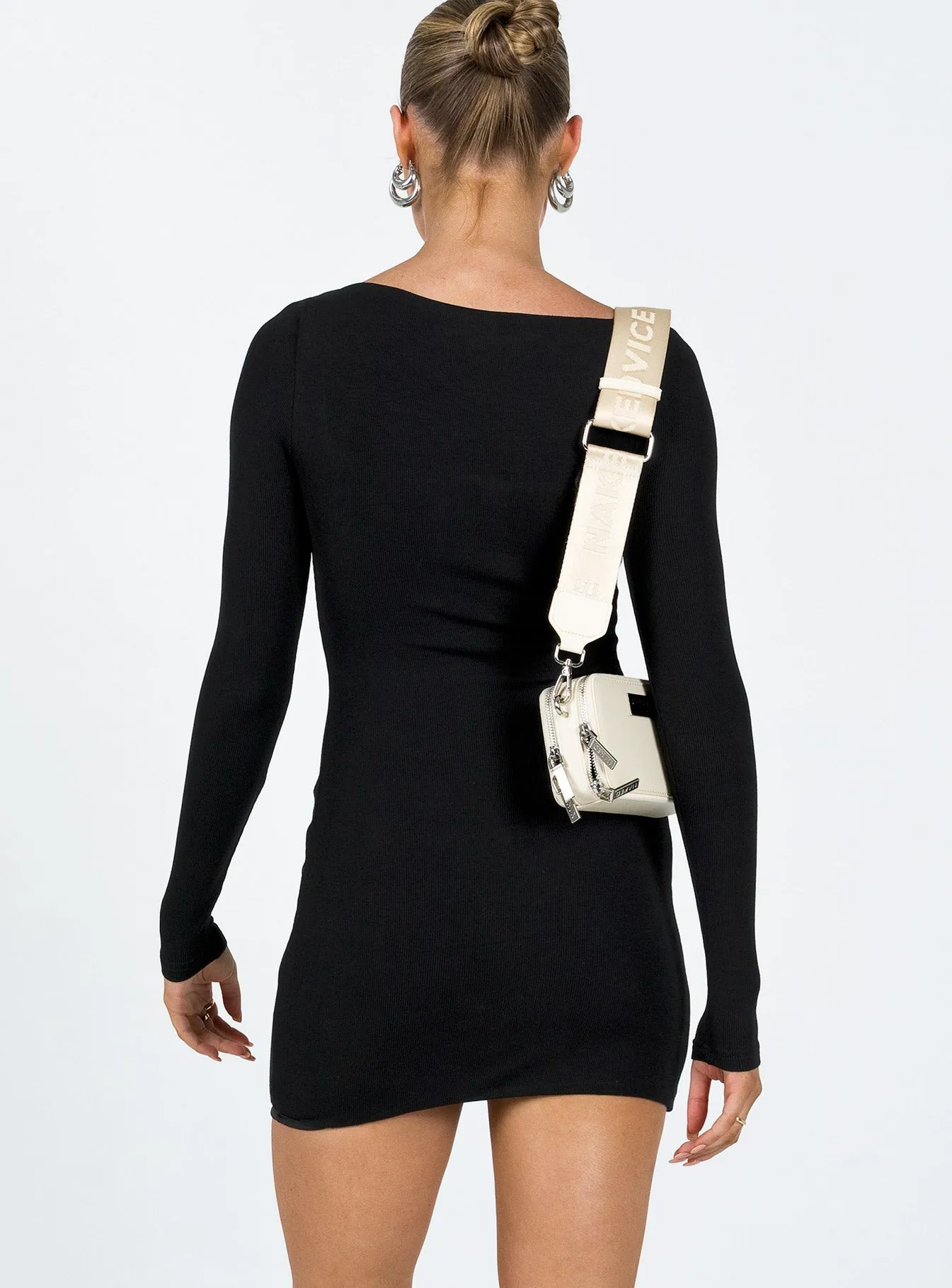Durable Zipper Colbert Long Sleeve Mini Dress Black
