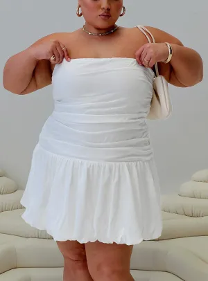 Glamour Girl Strapless Bubble Hem Mini Dress White Curve Pose Glow Star Pop