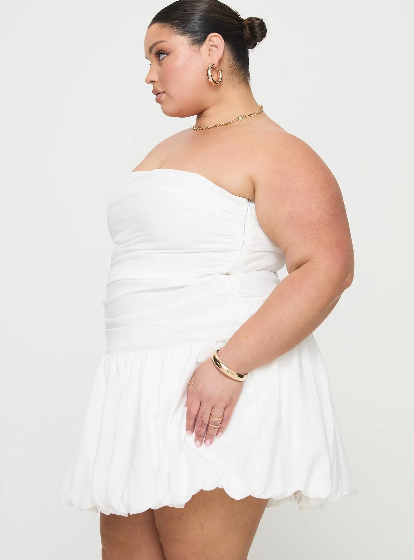 Flash Hot Hot Star Glamour Girl Strapless Bubble Hem Mini Dress White Curve