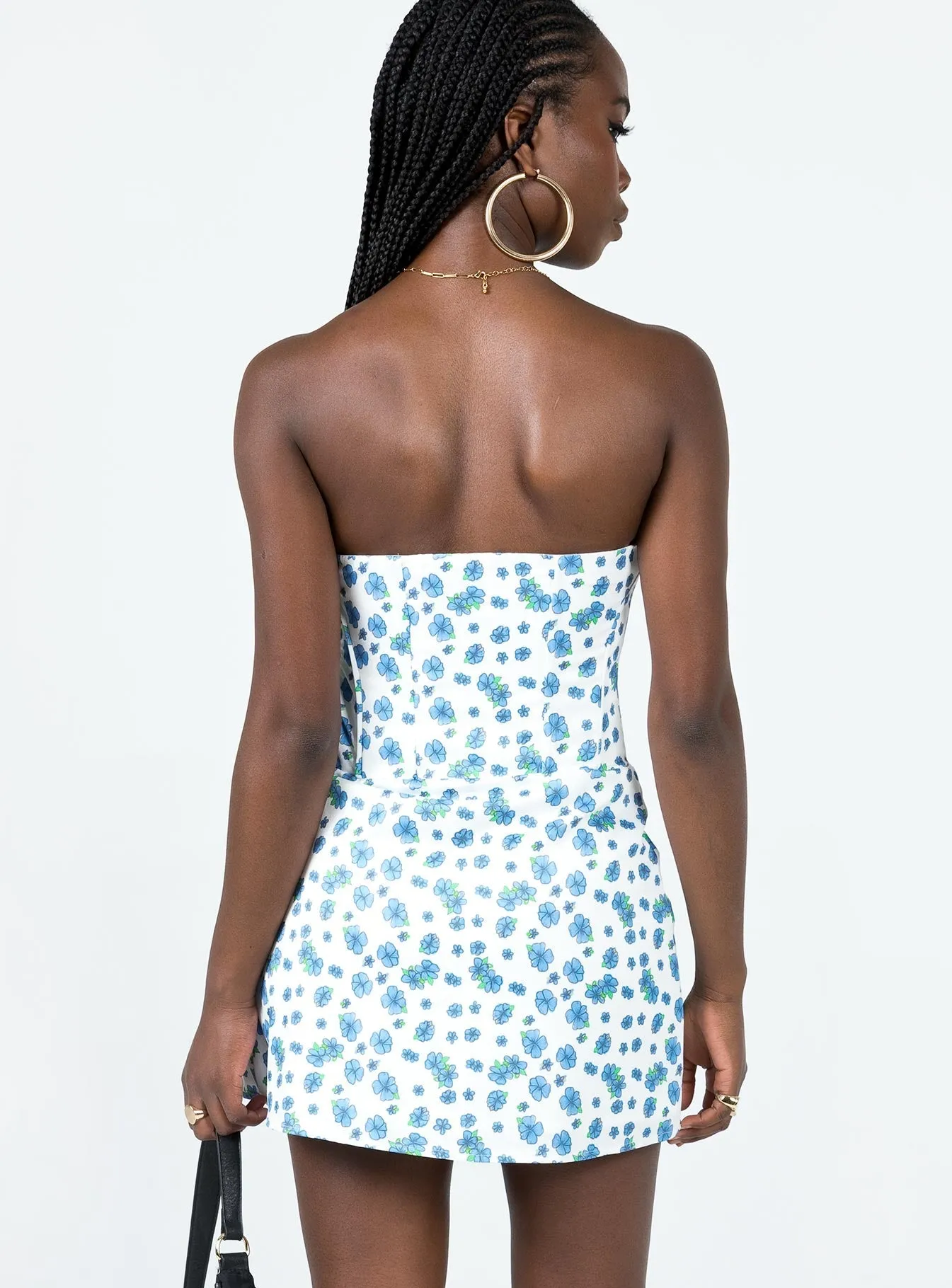 In The Moment Strapless Mini Dress White / Blue Bold Look Trend fresh