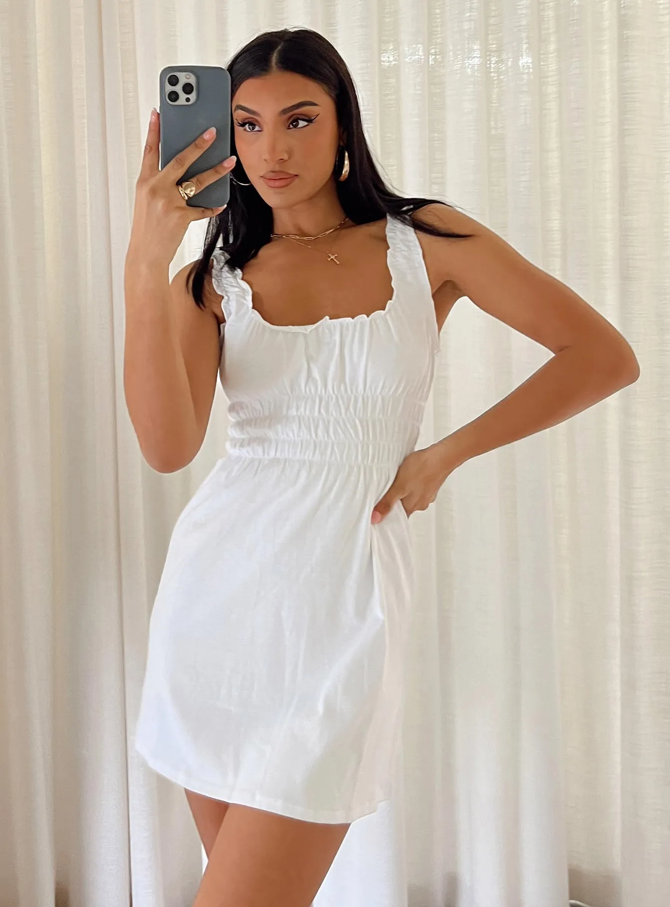 Relaxed mini for events Fresh Prints Mindy Mini Dress White