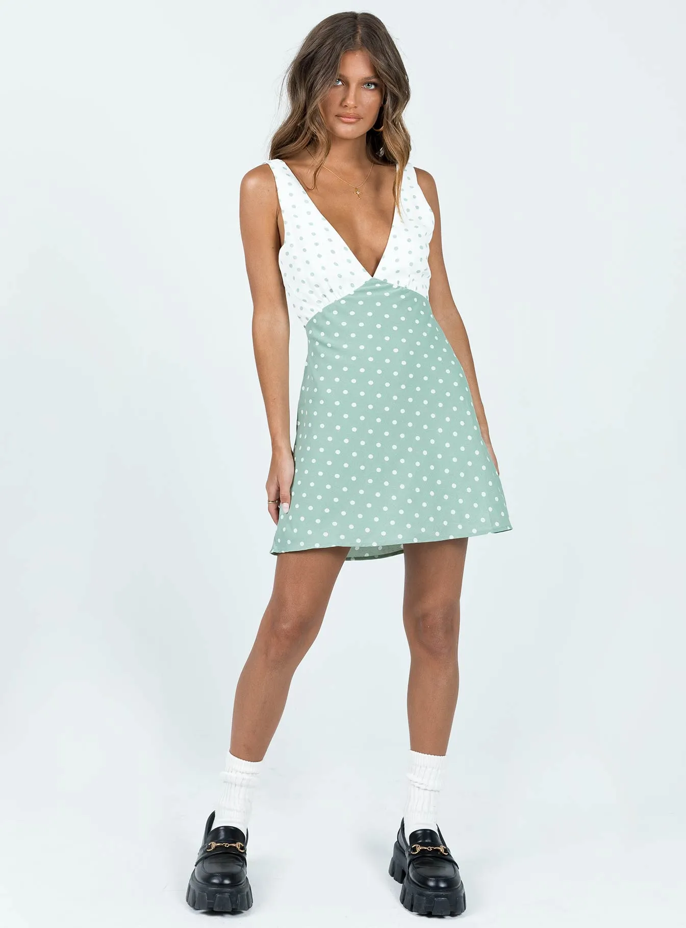 Flexible Edge Binding Chic Style Wear Nellie Mini Dress Mint Polka Dot