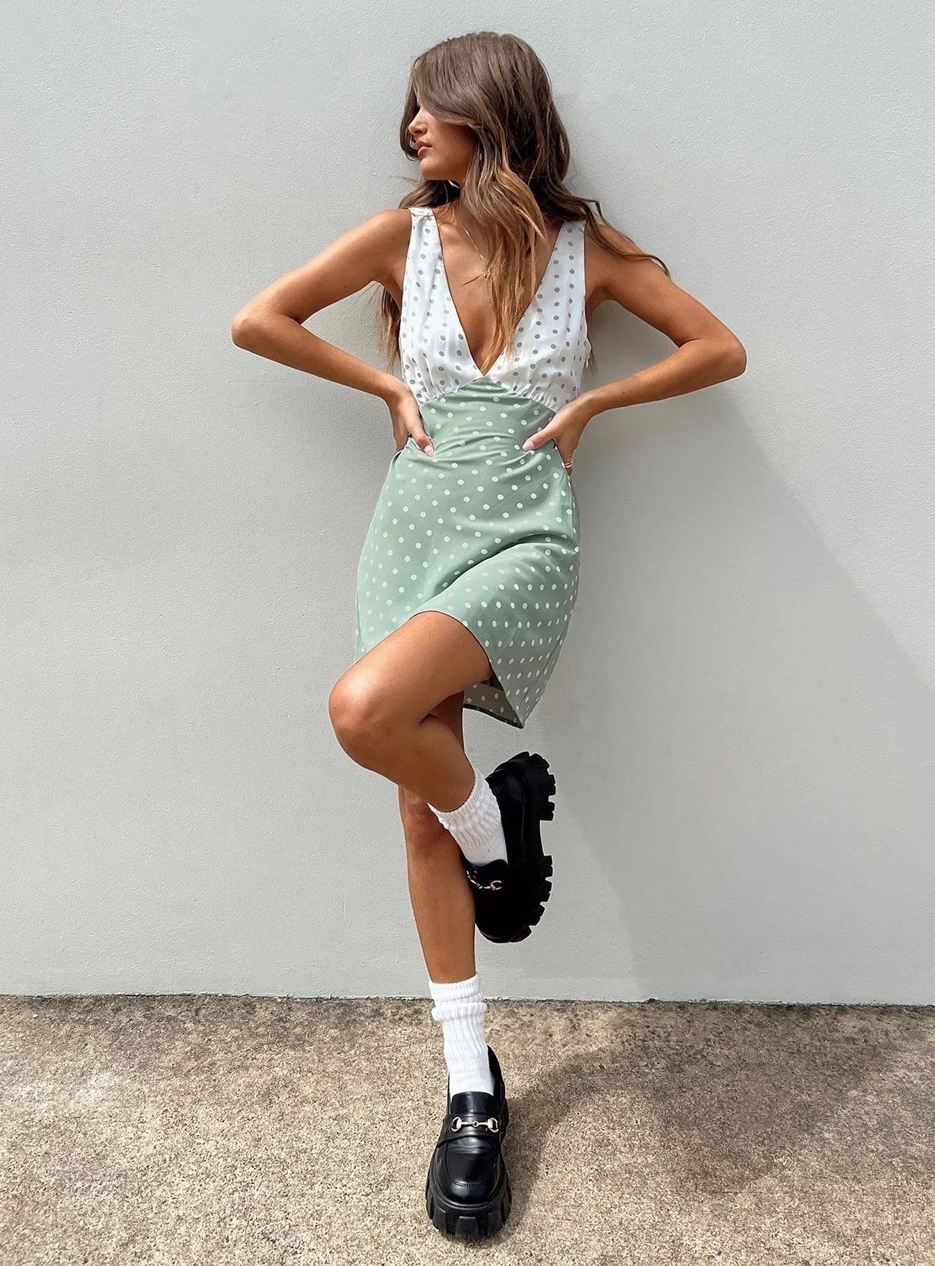 Nellie Mini Dress Mint Polka Dot Vibrant Silhouette