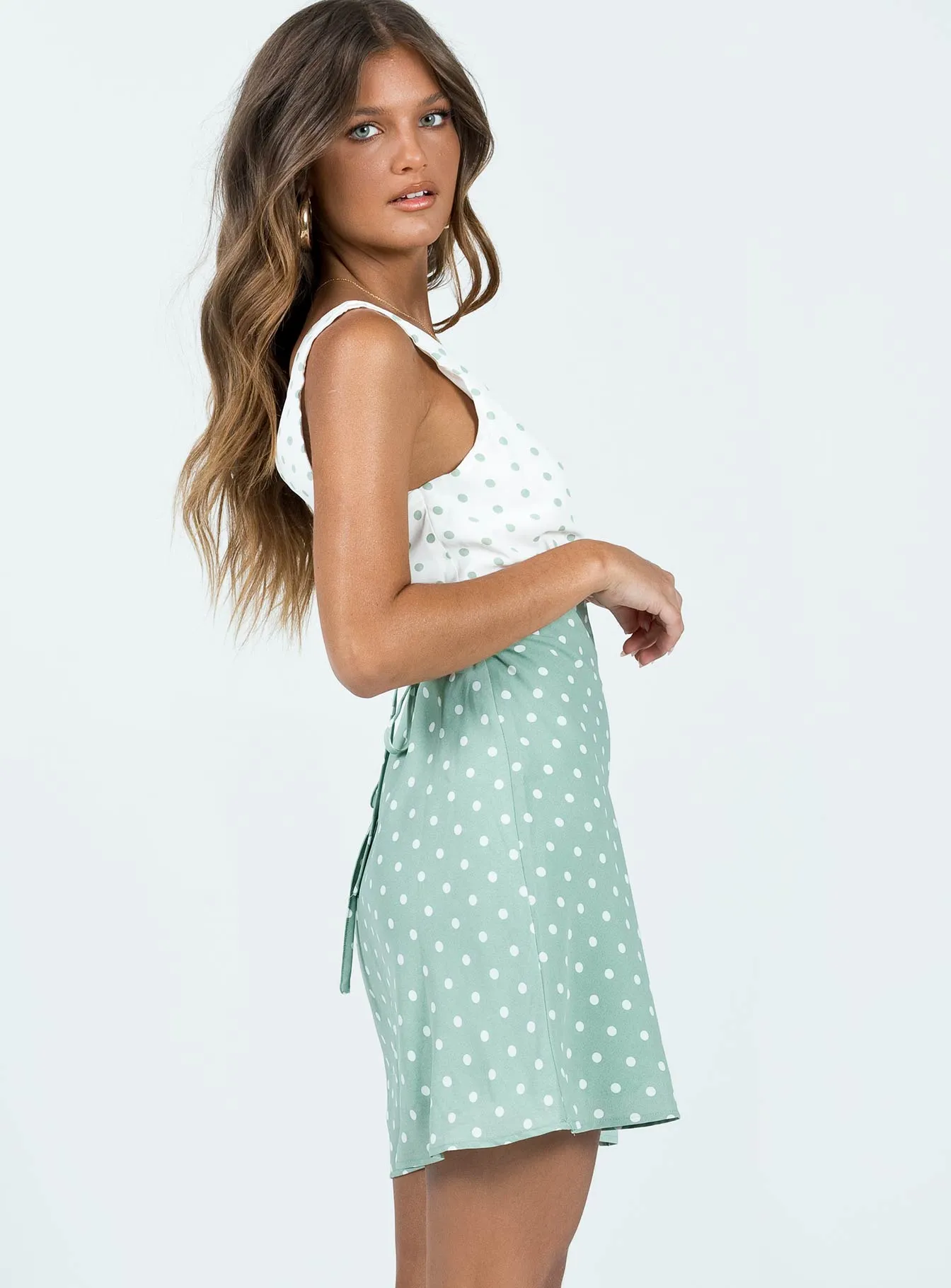 Ventilated Underarm Panels Nellie Mini Dress Mint Polka Dot