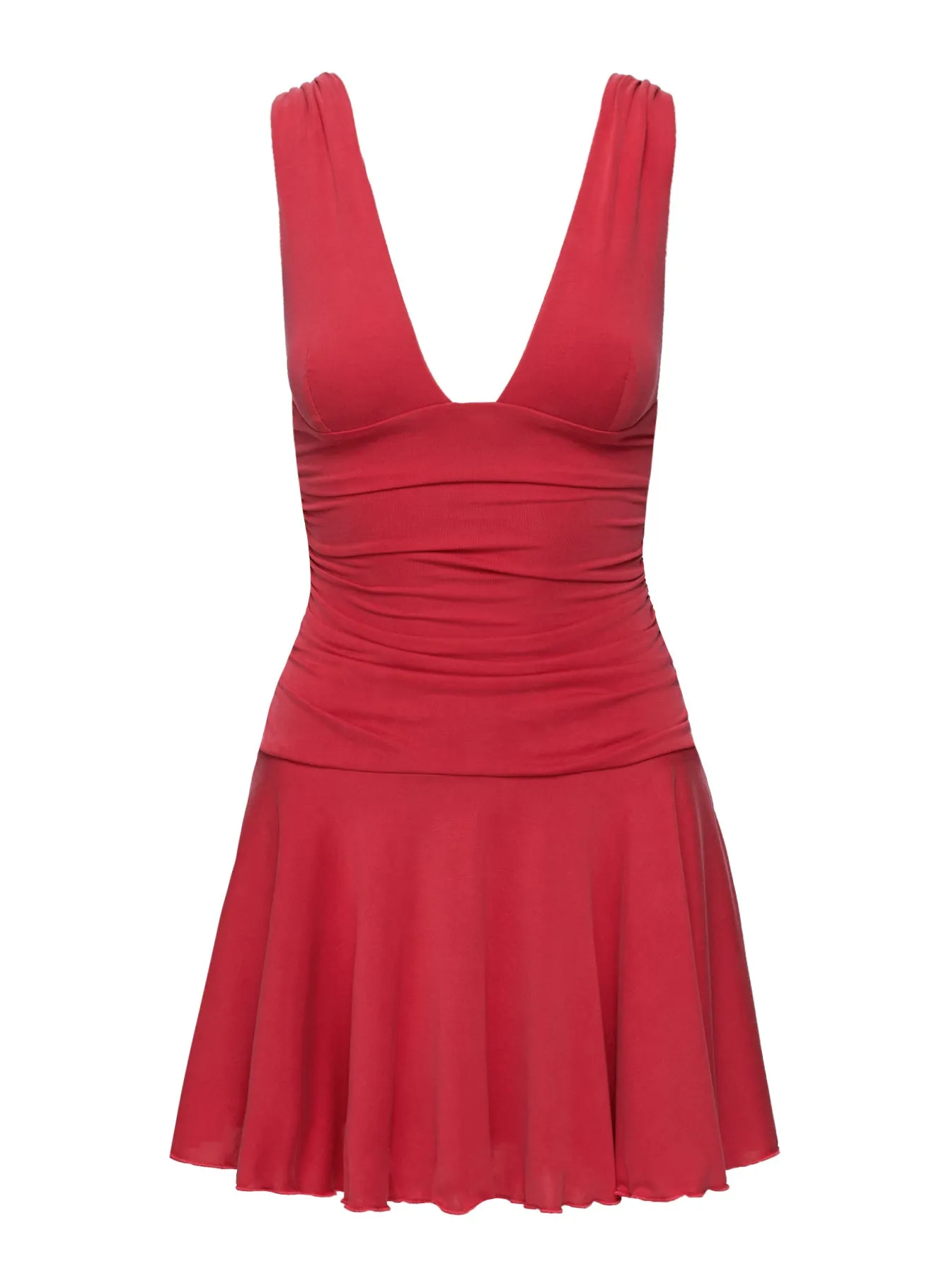 Poseur Plunge Mini Dress Red Youthful Style Versatile Layering