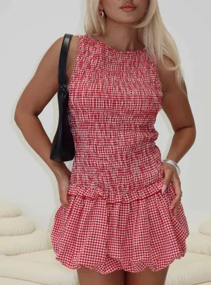 Stylish Silhouette Trendy Mood Radiostar Shirred Mini Dress Red