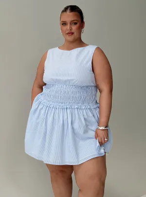 Yennifer Shirred Mini Dress Blue / White Curve City Babe