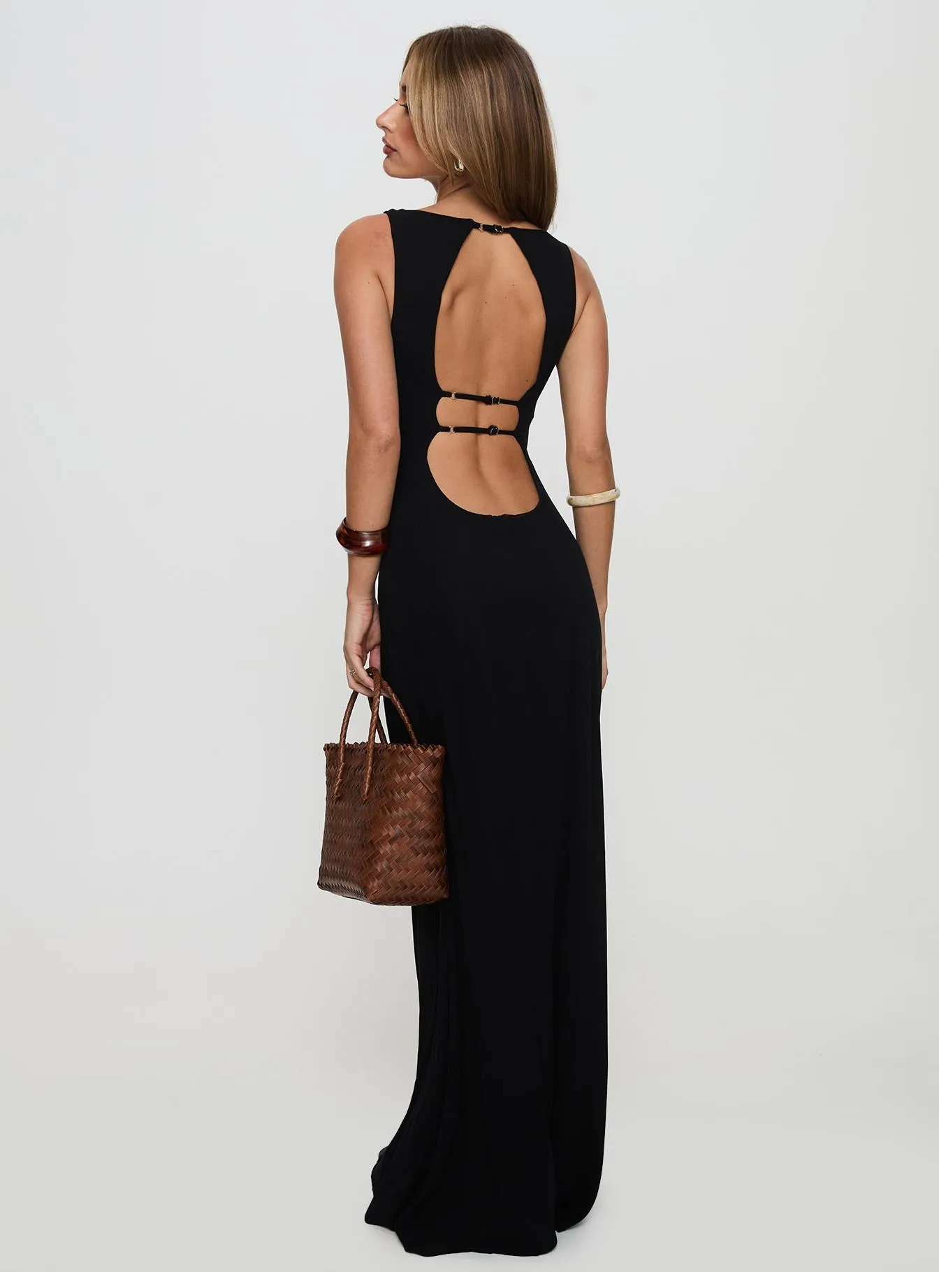 Ace Of Hearts Backless Maxi Dress Black Blush Tone