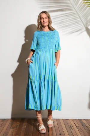 Minden Shirred Dress in Tropical Spring Retro Fan