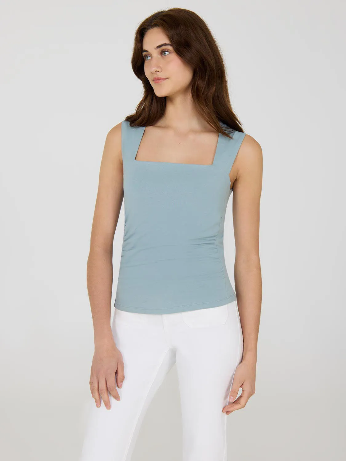 Korean Fresh Sleeveless Ruched Square Neck Top