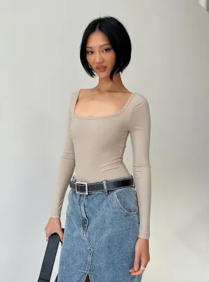 Fine Trendy Arthie Long Sleeve Bodysuit Beige