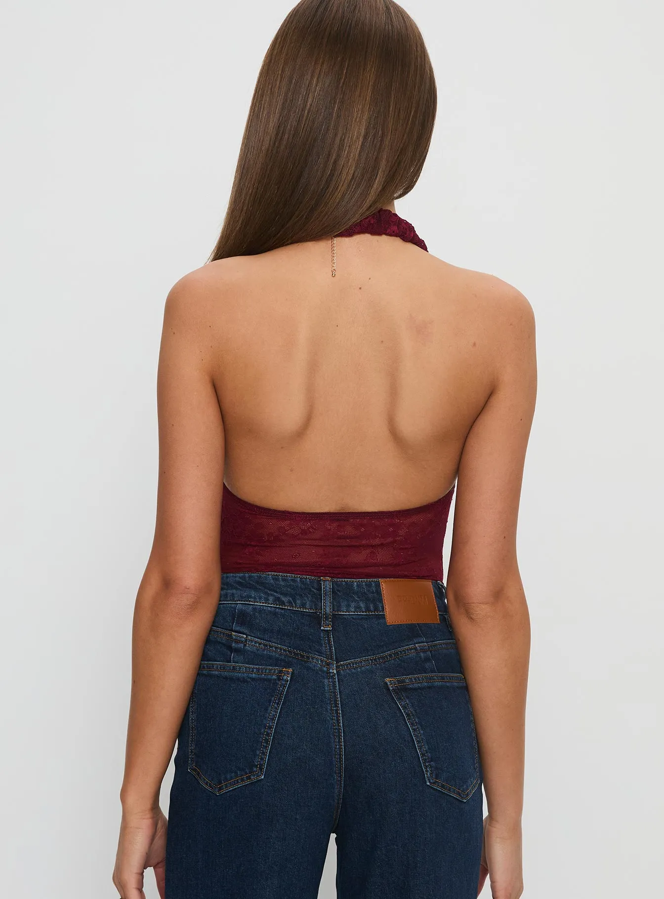 Kaitlen Sheer Bodysuit Maroon Retro Fancy