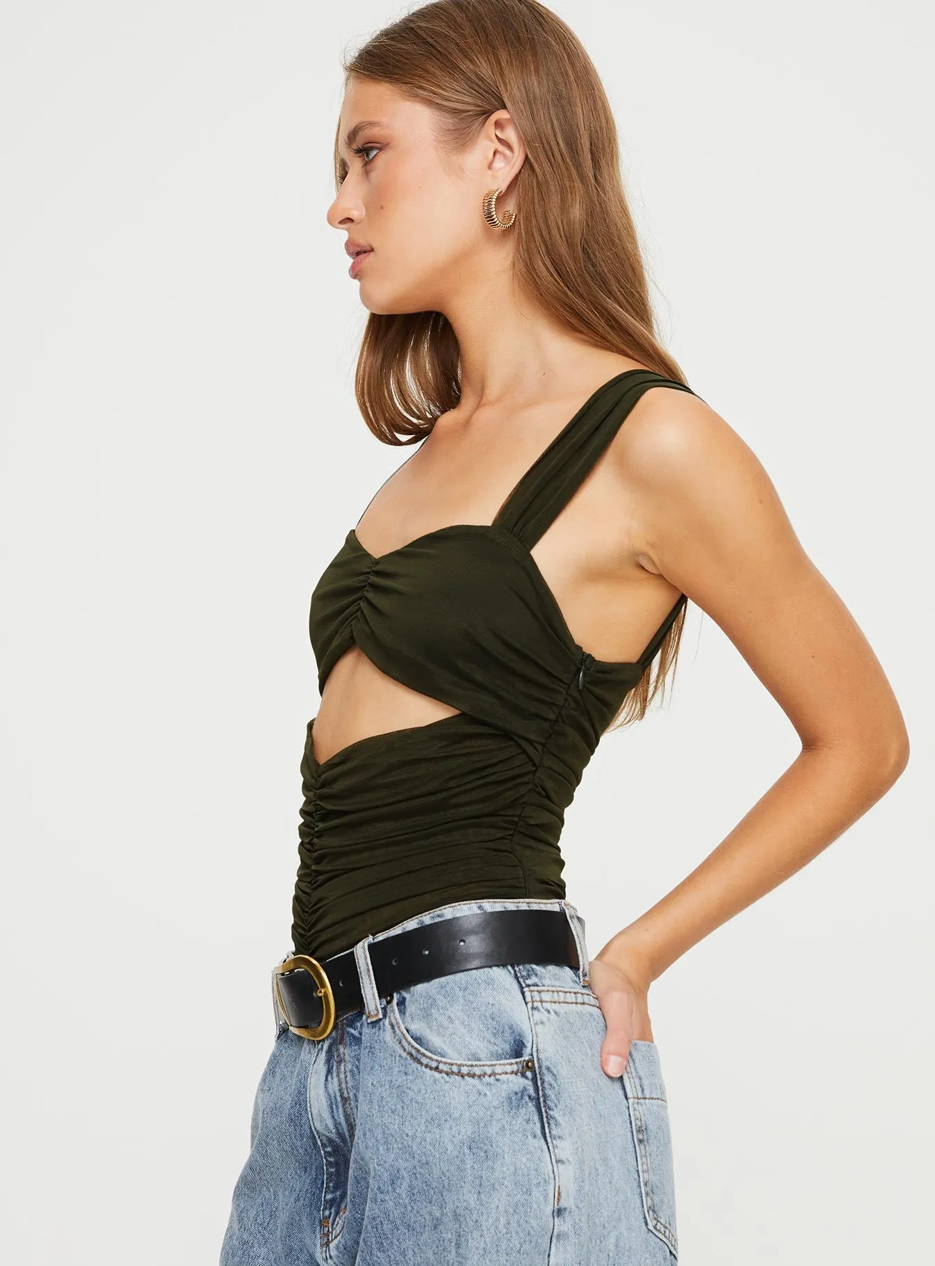 Wedding Premium Durable Sporty Kalmia Bodysuit Olive Green