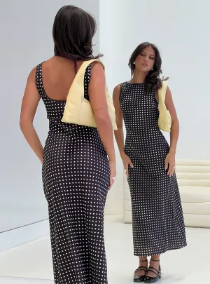 Voyager Linen Blend Midi Dress Black Polka Minimal Line