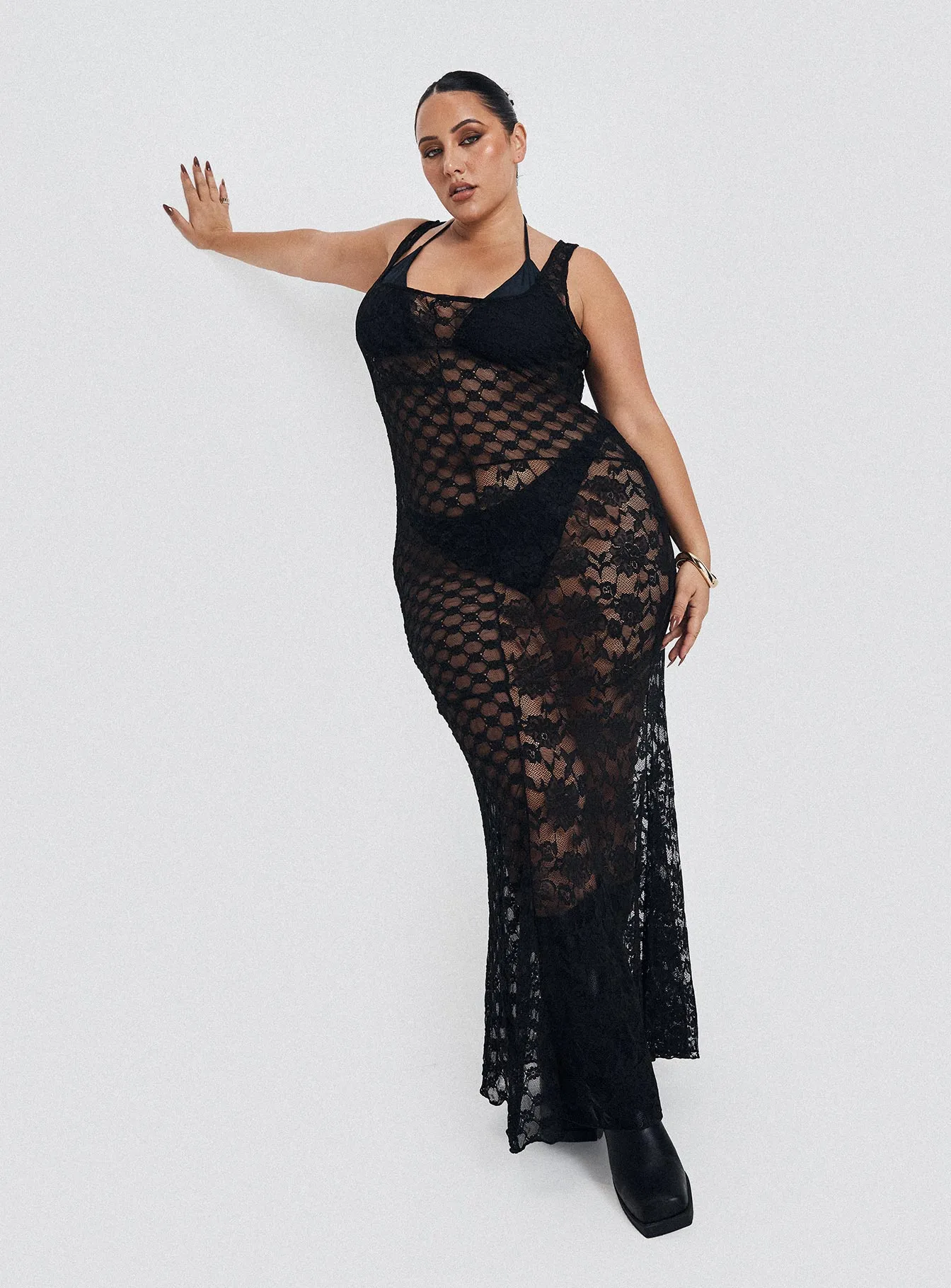 Zhara Lace Dress Black Curve Resort Stay Fashionable long silhouette