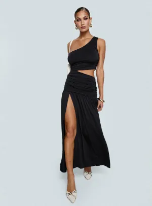 Magnetize Ruched Maxi Dress Black Turquoise Glow