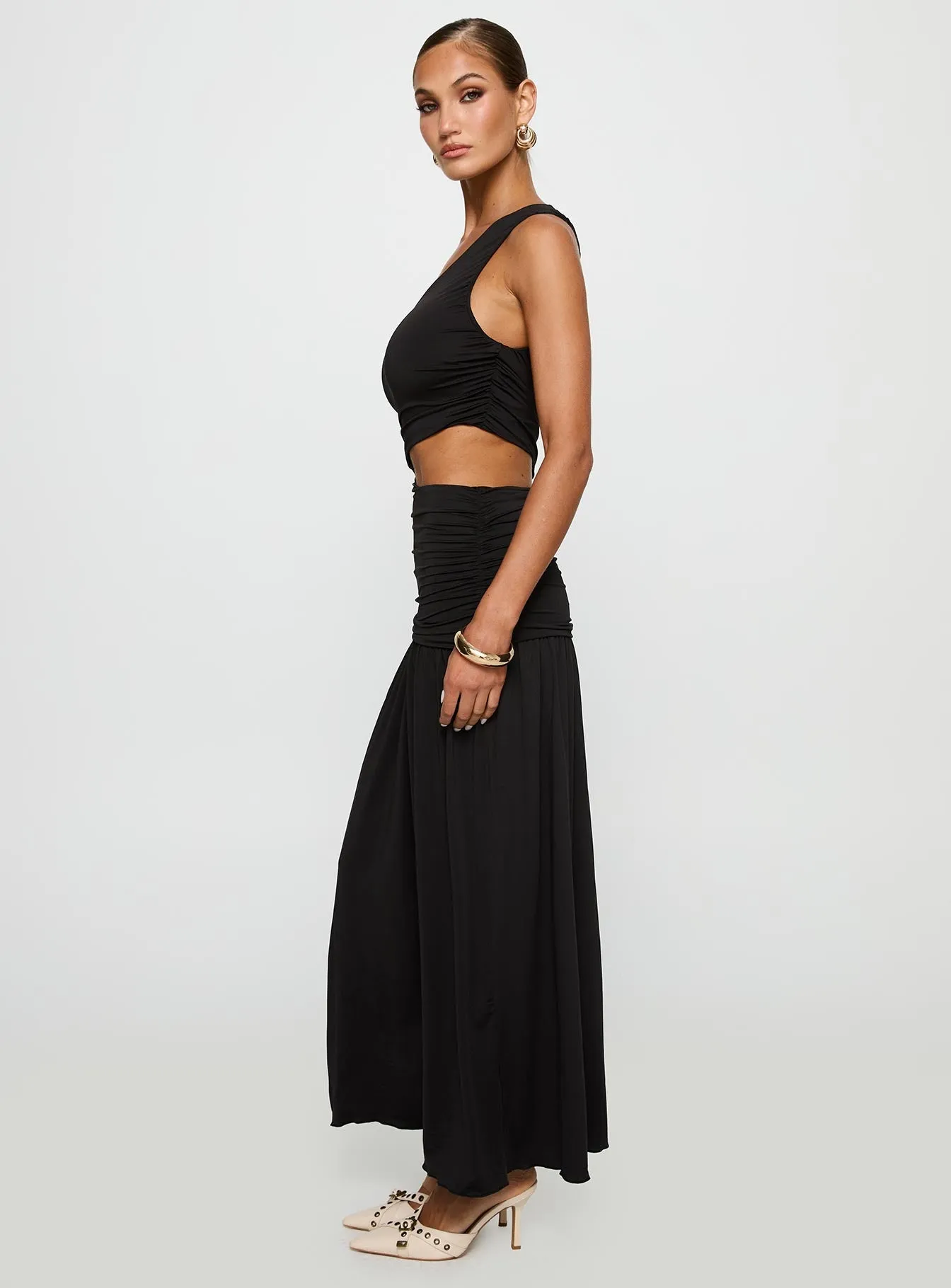 Galaxy View Magnetize Ruched Maxi Dress Black