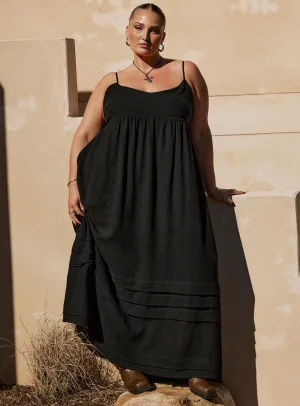 Milden Linen Blend Maxi Dress Black Curve Evening Chic Deep V