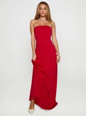 Rose Glow Move Me Strapless Maxi Dress Red