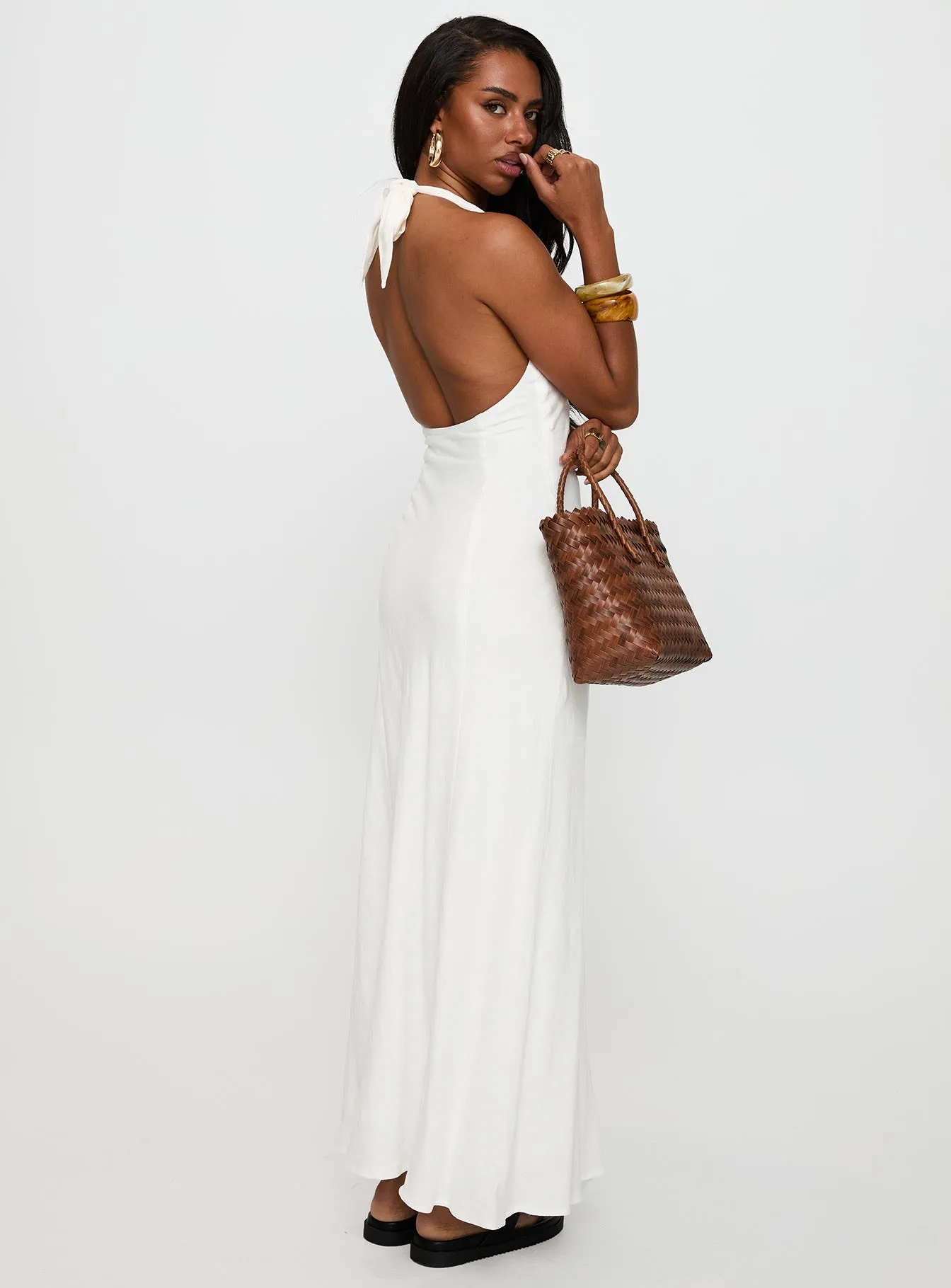 Salone Linen Halter Maxi Dress White Romantic evening dress Elegant floor-length dress