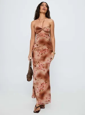 Metal Glow Saye Halter Twist Maxi Dress Multi